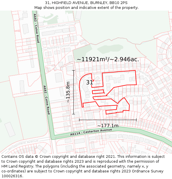 31, HIGHFIELD AVENUE, BURNLEY, BB10 2PS: Plot and title map