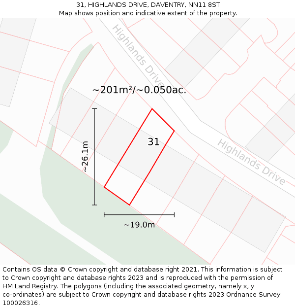 31, HIGHLANDS DRIVE, DAVENTRY, NN11 8ST: Plot and title map