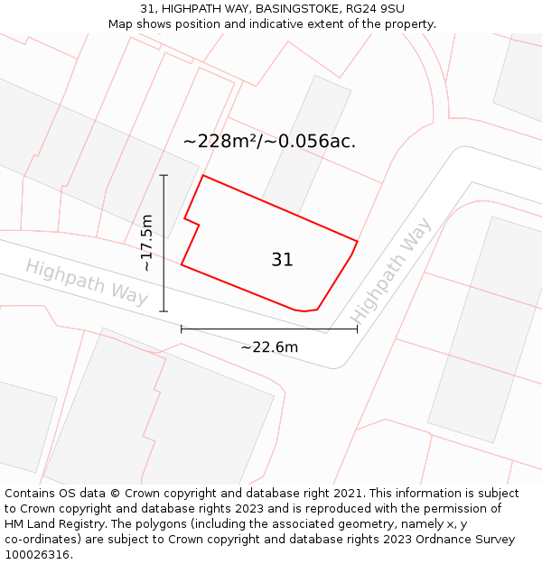 31, HIGHPATH WAY, BASINGSTOKE, RG24 9SU: Plot and title map