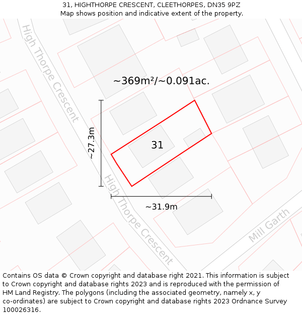 31, HIGHTHORPE CRESCENT, CLEETHORPES, DN35 9PZ: Plot and title map
