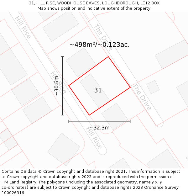 31, HILL RISE, WOODHOUSE EAVES, LOUGHBOROUGH, LE12 8QX: Plot and title map