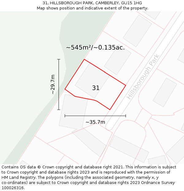 31, HILLSBOROUGH PARK, CAMBERLEY, GU15 1HG: Plot and title map