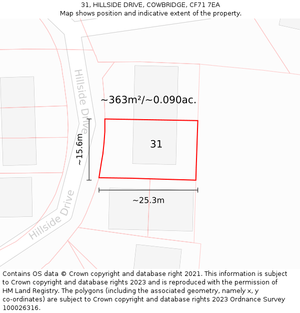 31, HILLSIDE DRIVE, COWBRIDGE, CF71 7EA: Plot and title map