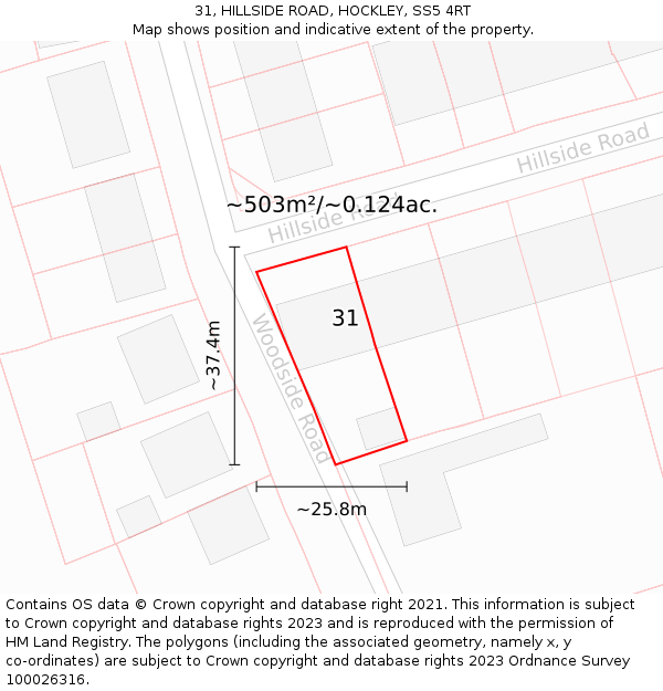 31, HILLSIDE ROAD, HOCKLEY, SS5 4RT: Plot and title map