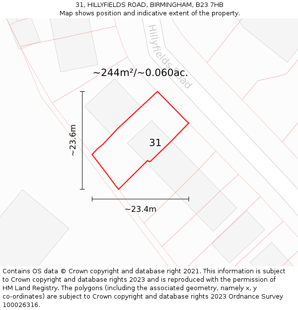 31, HILLYFIELDS ROAD, BIRMINGHAM, B23 7HB: Plot and title map