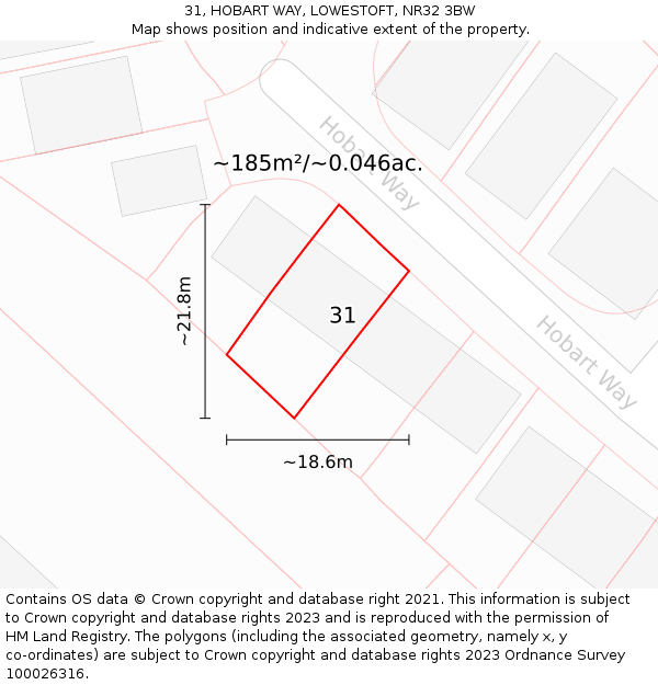 31, HOBART WAY, LOWESTOFT, NR32 3BW: Plot and title map