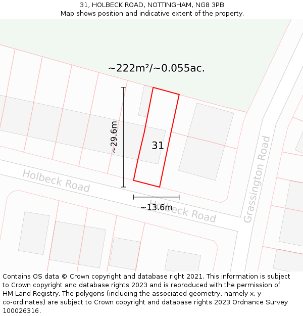 31, HOLBECK ROAD, NOTTINGHAM, NG8 3PB: Plot and title map