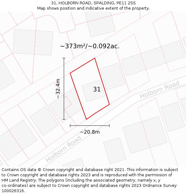 31, HOLBORN ROAD, SPALDING, PE11 2SS: Plot and title map