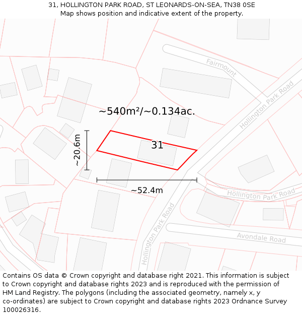 31, HOLLINGTON PARK ROAD, ST LEONARDS-ON-SEA, TN38 0SE: Plot and title map