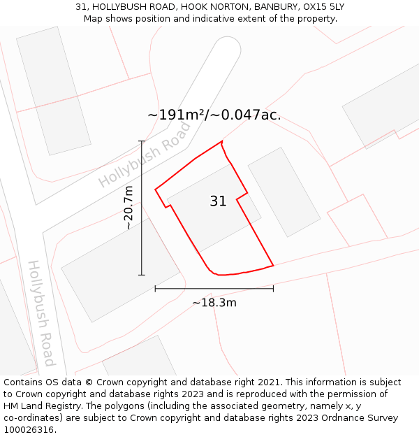 31, HOLLYBUSH ROAD, HOOK NORTON, BANBURY, OX15 5LY: Plot and title map