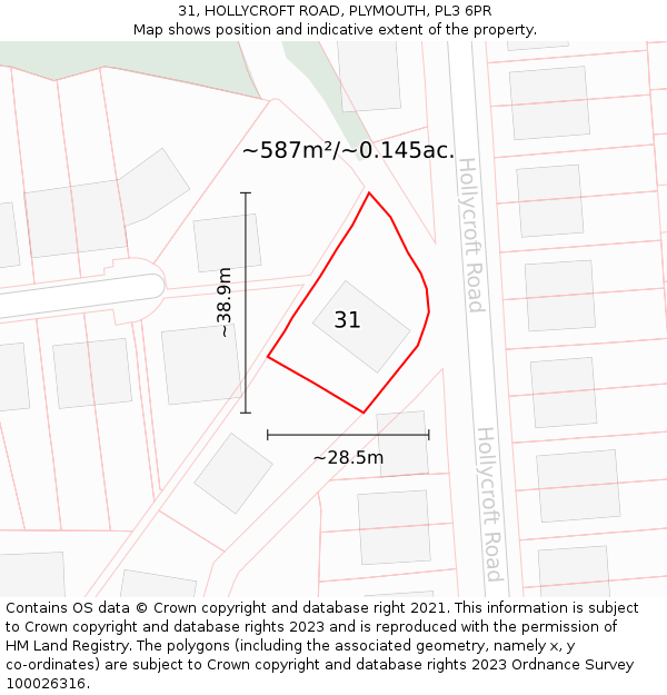 31, HOLLYCROFT ROAD, PLYMOUTH, PL3 6PR: Plot and title map