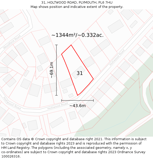 31, HOLTWOOD ROAD, PLYMOUTH, PL6 7HU: Plot and title map