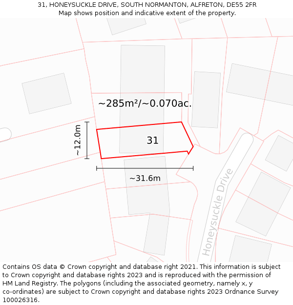 31, HONEYSUCKLE DRIVE, SOUTH NORMANTON, ALFRETON, DE55 2FR: Plot and title map