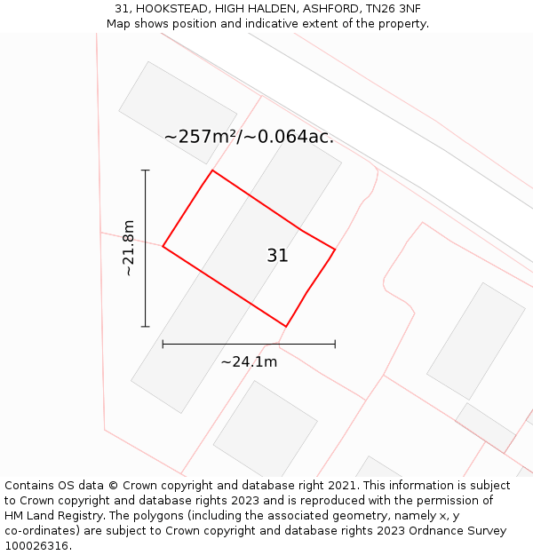 31, HOOKSTEAD, HIGH HALDEN, ASHFORD, TN26 3NF: Plot and title map