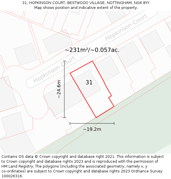 31, HOPKINSON COURT, BESTWOOD VILLAGE, NOTTINGHAM, NG6 8YY: Plot and title map