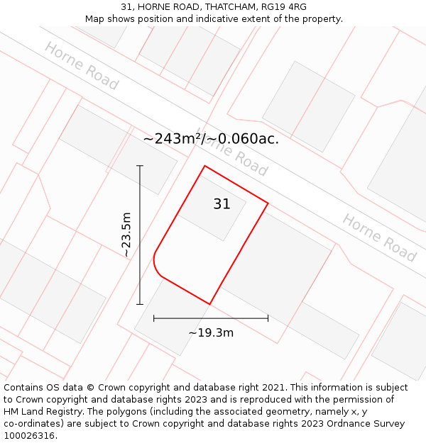 31, HORNE ROAD, THATCHAM, RG19 4RG: Plot and title map