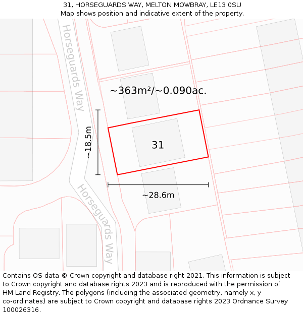 31, HORSEGUARDS WAY, MELTON MOWBRAY, LE13 0SU: Plot and title map