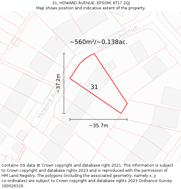 31, HOWARD AVENUE, EPSOM, KT17 2QJ: Plot and title map