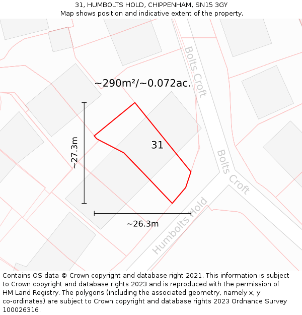 31, HUMBOLTS HOLD, CHIPPENHAM, SN15 3GY: Plot and title map