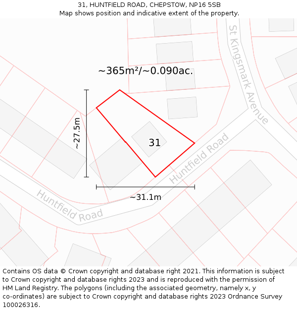 31, HUNTFIELD ROAD, CHEPSTOW, NP16 5SB: Plot and title map