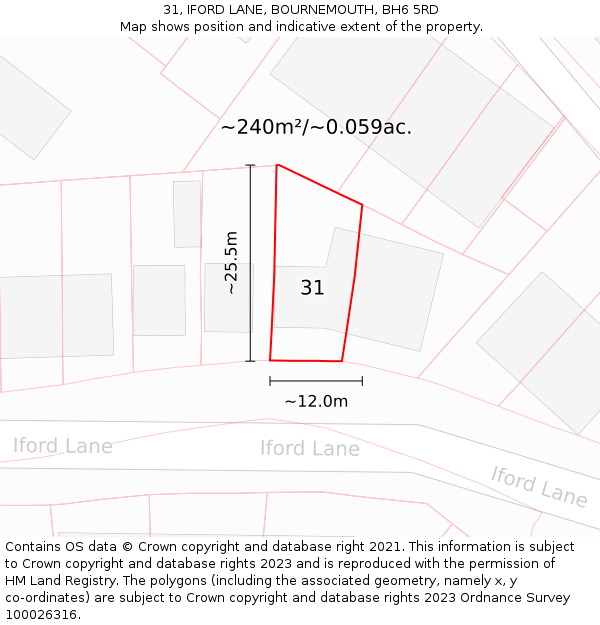 31, IFORD LANE, BOURNEMOUTH, BH6 5RD: Plot and title map
