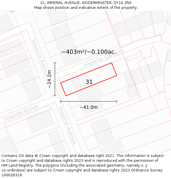 31, IMPERIAL AVENUE, KIDDERMINSTER, DY10 2RA: Plot and title map