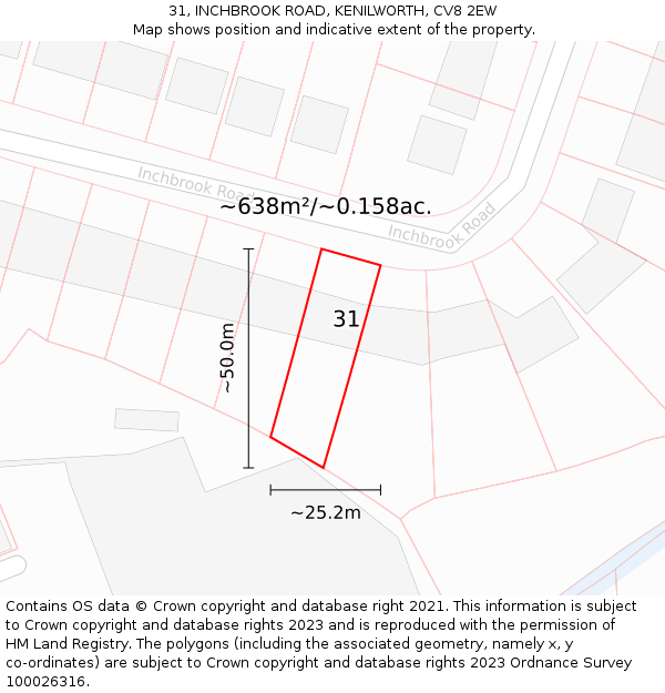 31, INCHBROOK ROAD, KENILWORTH, CV8 2EW: Plot and title map