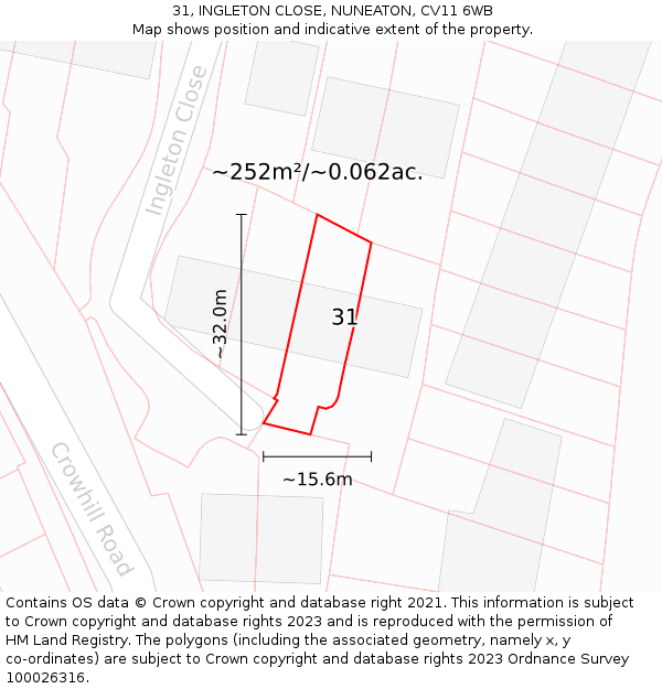 31, INGLETON CLOSE, NUNEATON, CV11 6WB: Plot and title map