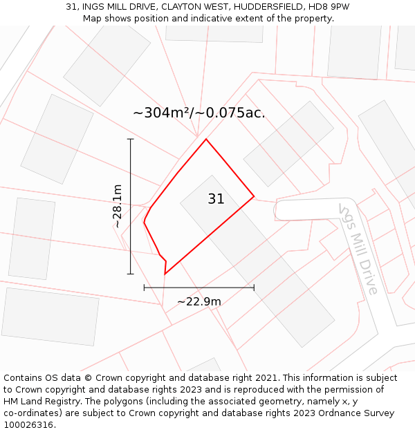 31, INGS MILL DRIVE, CLAYTON WEST, HUDDERSFIELD, HD8 9PW: Plot and title map