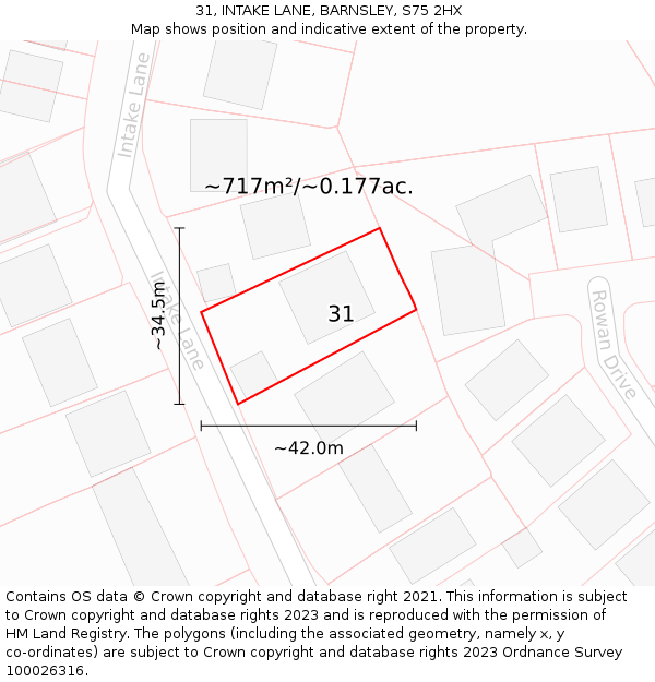 31, INTAKE LANE, BARNSLEY, S75 2HX: Plot and title map