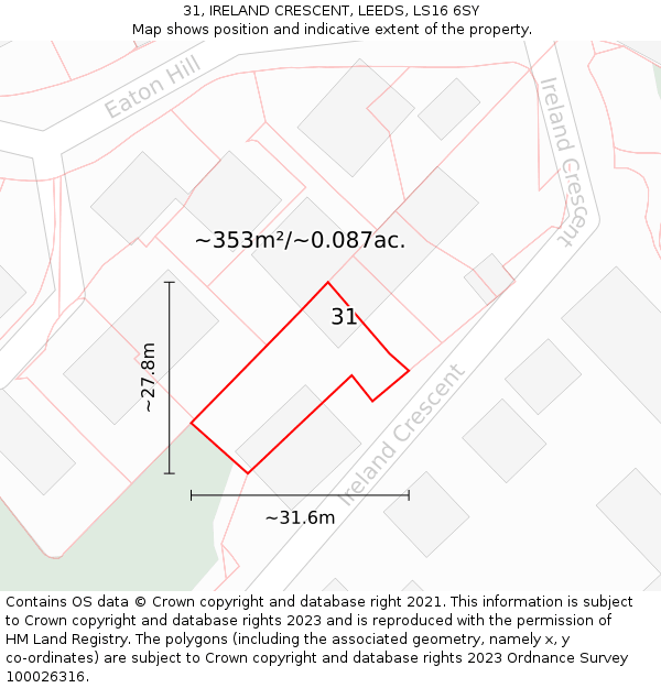 31, IRELAND CRESCENT, LEEDS, LS16 6SY: Plot and title map