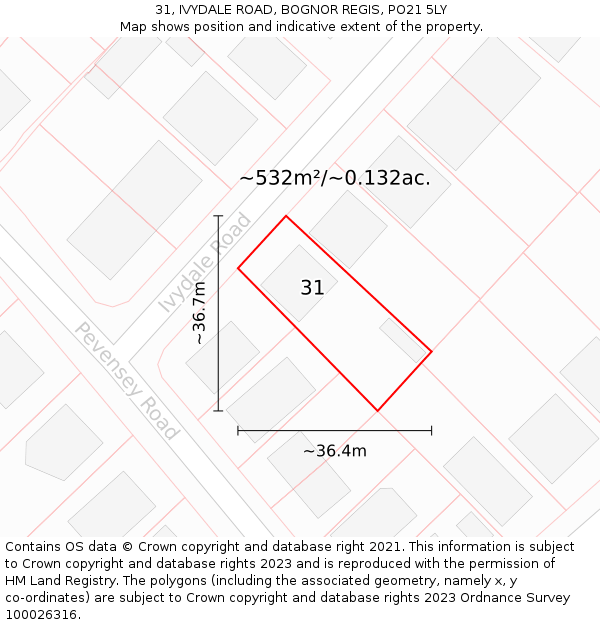 31, IVYDALE ROAD, BOGNOR REGIS, PO21 5LY: Plot and title map