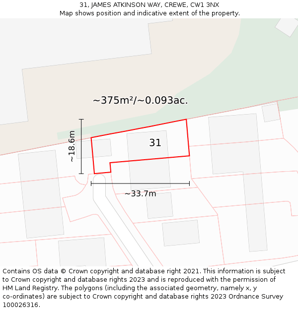 31, JAMES ATKINSON WAY, CREWE, CW1 3NX: Plot and title map