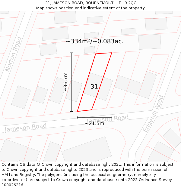 31, JAMESON ROAD, BOURNEMOUTH, BH9 2QG: Plot and title map