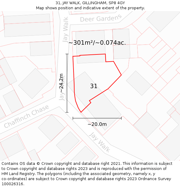 31, JAY WALK, GILLINGHAM, SP8 4GY: Plot and title map