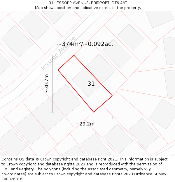 31, JESSOPP AVENUE, BRIDPORT, DT6 4AT: Plot and title map