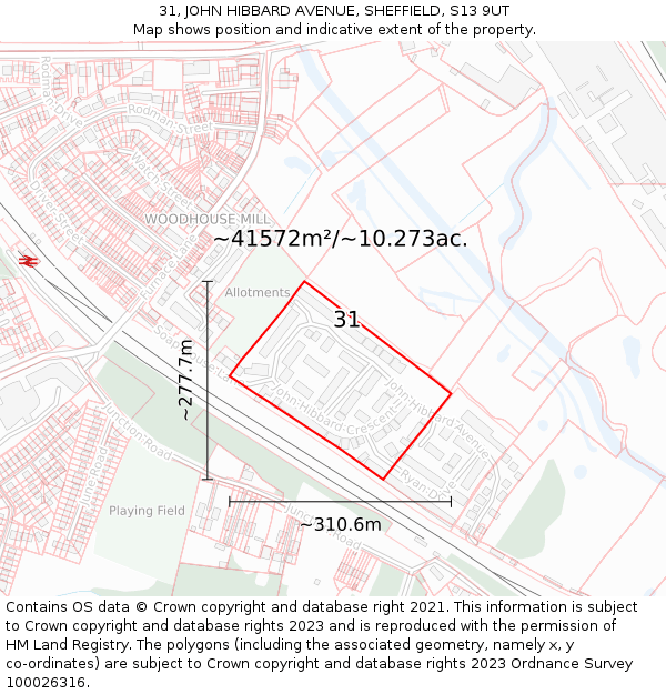 31, JOHN HIBBARD AVENUE, SHEFFIELD, S13 9UT: Plot and title map