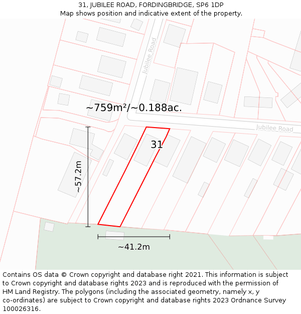 31, JUBILEE ROAD, FORDINGBRIDGE, SP6 1DP: Plot and title map