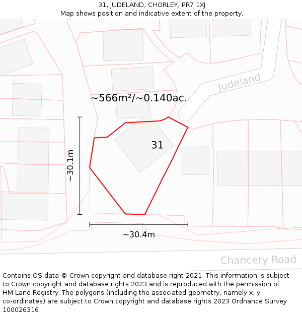 31, JUDELAND, CHORLEY, PR7 1XJ: Plot and title map