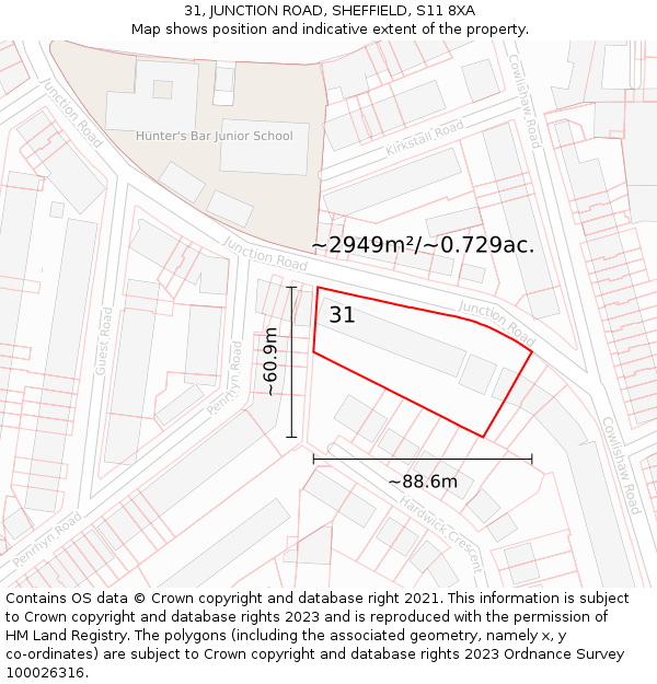 31, JUNCTION ROAD, SHEFFIELD, S11 8XA: Plot and title map