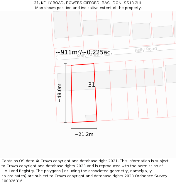 31, KELLY ROAD, BOWERS GIFFORD, BASILDON, SS13 2HL: Plot and title map