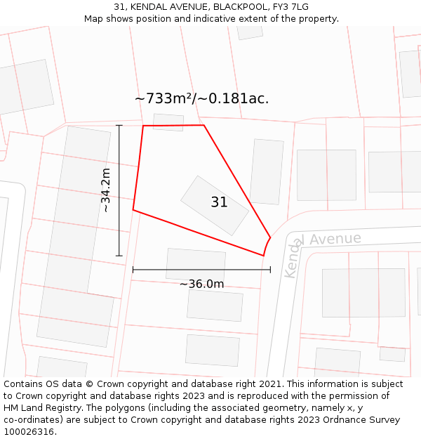 31, KENDAL AVENUE, BLACKPOOL, FY3 7LG: Plot and title map