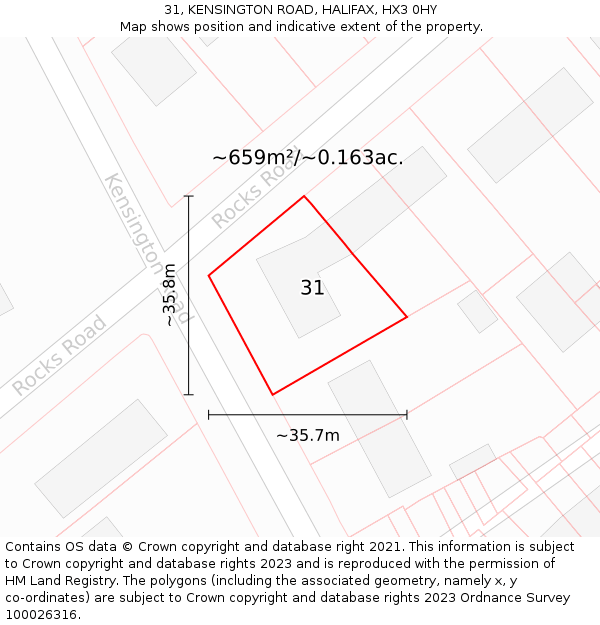 31, KENSINGTON ROAD, HALIFAX, HX3 0HY: Plot and title map