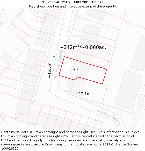 31, KERNAL ROAD, HEREFORD, HR4 0PR: Plot and title map