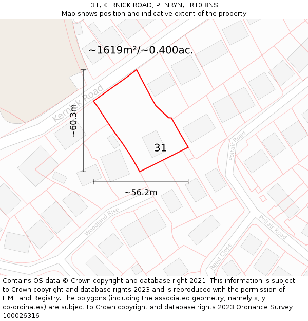 31, KERNICK ROAD, PENRYN, TR10 8NS: Plot and title map