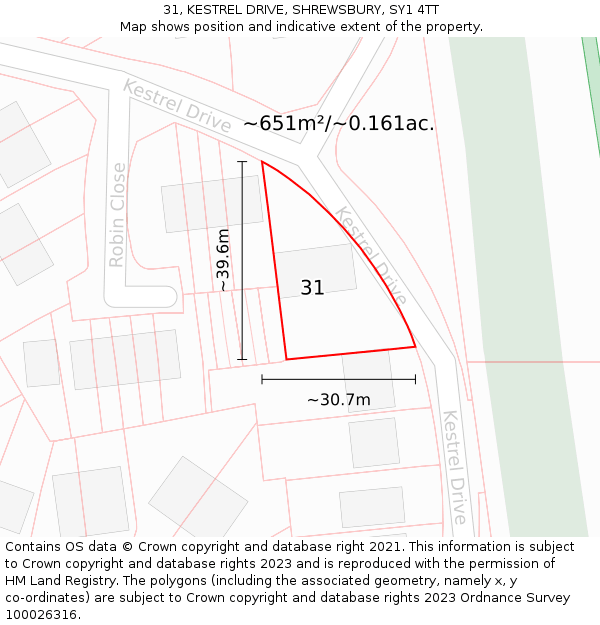 31, KESTREL DRIVE, SHREWSBURY, SY1 4TT: Plot and title map