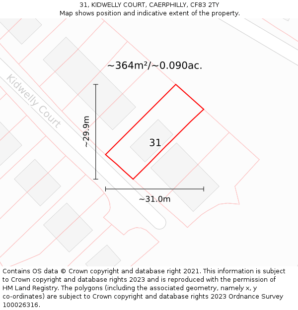 31, KIDWELLY COURT, CAERPHILLY, CF83 2TY: Plot and title map