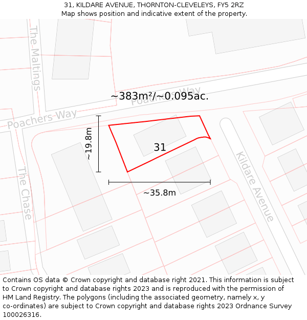 31, KILDARE AVENUE, THORNTON-CLEVELEYS, FY5 2RZ: Plot and title map