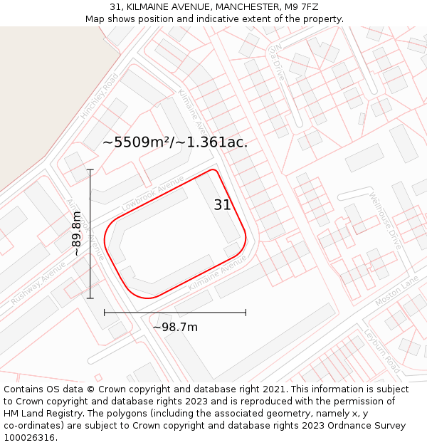 31, KILMAINE AVENUE, MANCHESTER, M9 7FZ: Plot and title map