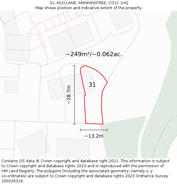 31, KILN LANE, MANNINGTREE, CO11 1HQ: Plot and title map